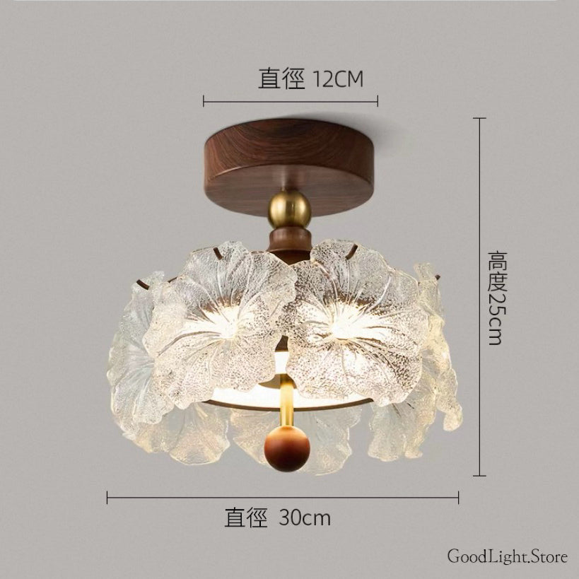 B50 胡桃木磨砂玻璃花天花燈30CM