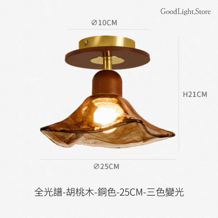 B44 胡桃木黃銅天花燈25CM